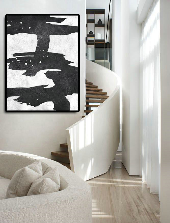 Large Abstract Art Handmade Oil Painting,Black And White Minimal Painting On Canvas - Modern Art Abstract Painting
